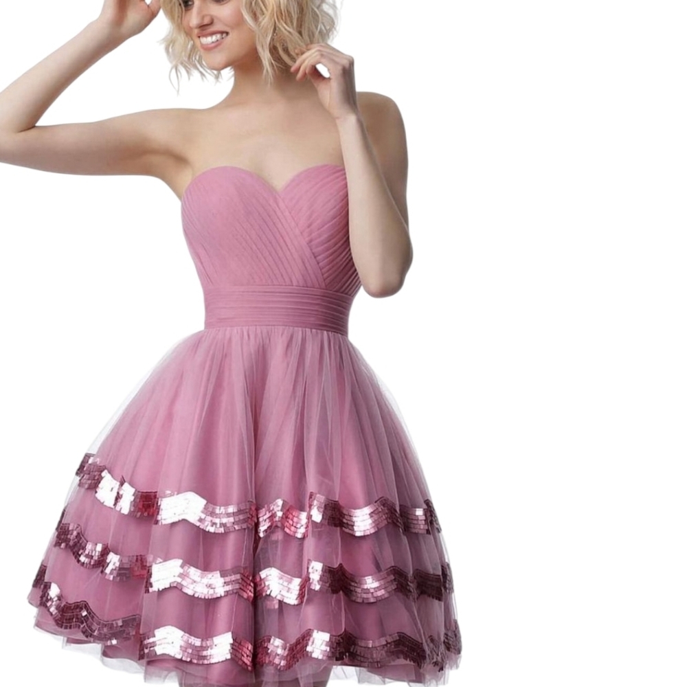New Jovani Pink Strapless Prom Dress Wicked Glenda Tulle Sequins Strapless Sz 0